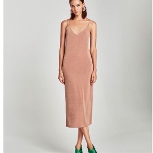 Zara Rose Gold Shimmery Slip Dress